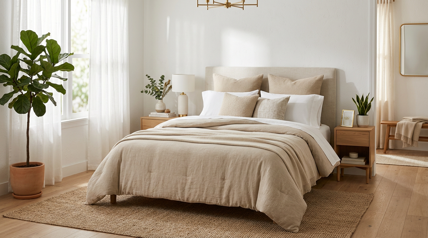 Dormitorio acogedor con ropa de cama premium de Planet Home Bolivia